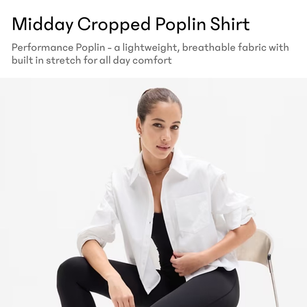 Athleta White Long Sleeve Poplin Top